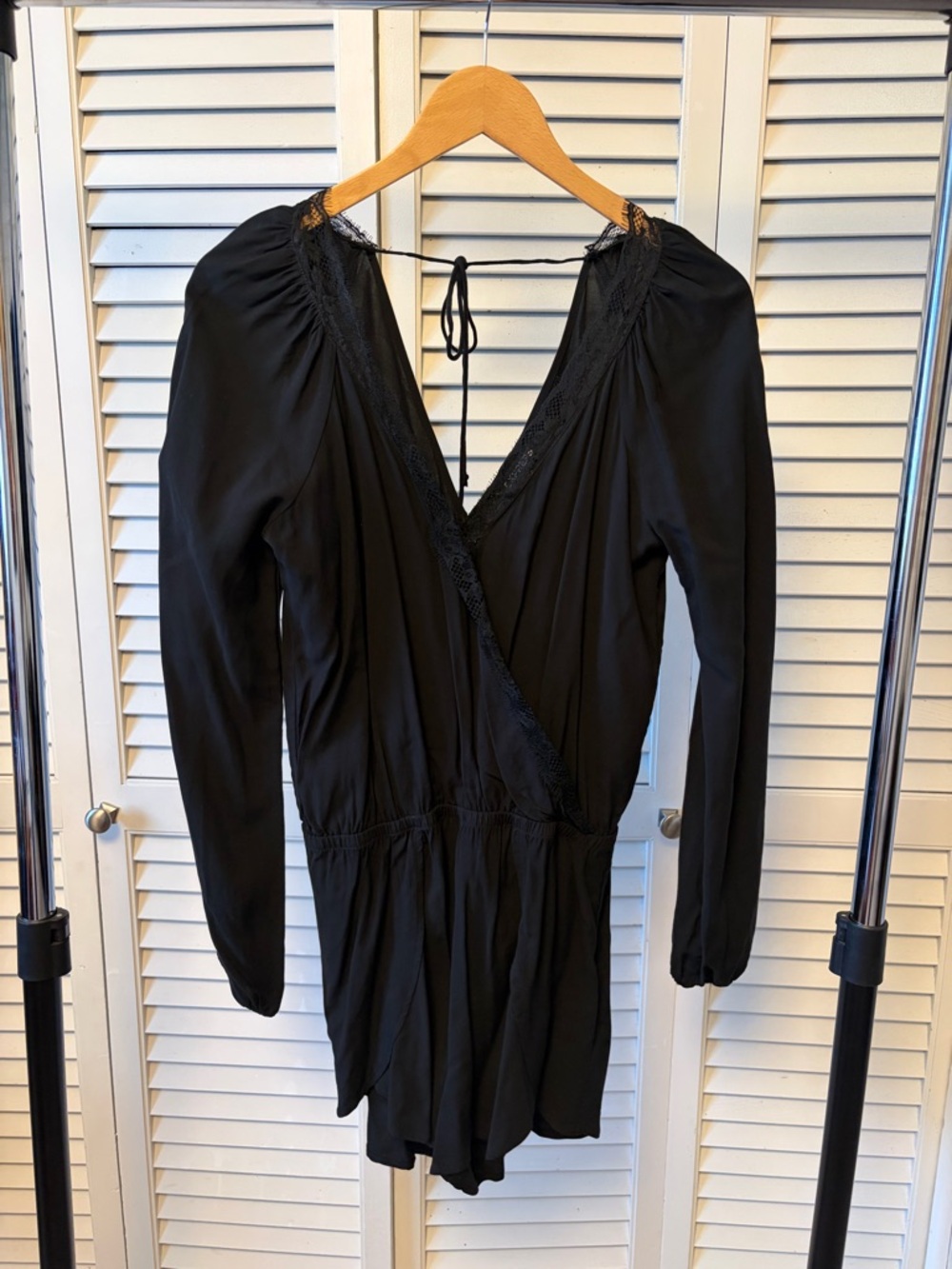 Black Long-Sleeve V-Neck Wrap Romper